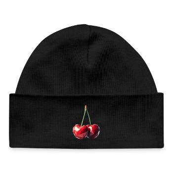Cerises dans le style polygonal - Bonnet bébé bio - noir - Devant