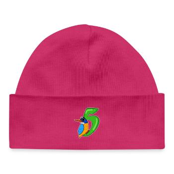5th Birthday Motif Bird - 5 years - Baby Organic Beanie - hot pink - Front