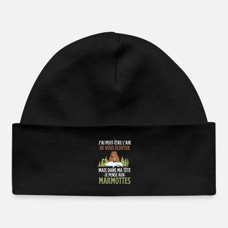 Dans ma tête je pense aux marmottes - Bonnet bébé bio - noir