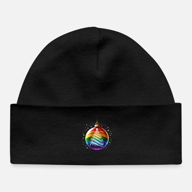 Regenbogen Weihnachtskugel - Baby Organic Mütze - Schwarz