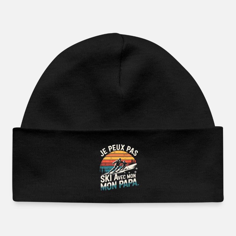 Je peux pas j'ai Ski avec mon papa vintage - Bonnet bébé bio - noir