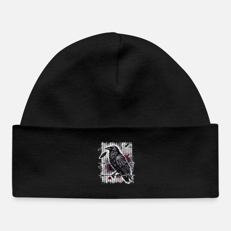 Corbeau sur fil de fer barbelé - Gothic Dark Art - Bonnet bébé bio - noir