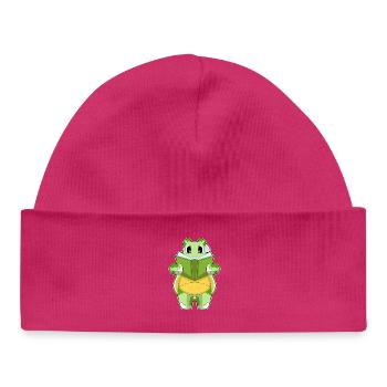 Turtle Nerd Book - Baby Organic Beanie - hot pink - Front