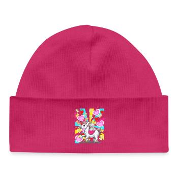 Retro Kids Child Horse Teddy Heart Birthday Baby - Baby Organic Beanie - hot pink - Front