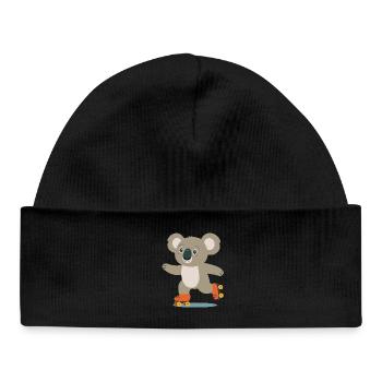 Rollschuh-Koala – Fröhliches Tiermotiv Abenteurer - Baby Organic Mütze - Schwarz - Vorne