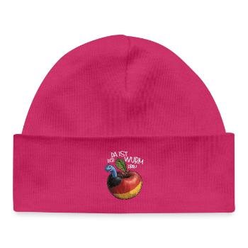 Wurm im Apfel mit Spruch - Baby Organic Mütze - hot Pink - Vorne