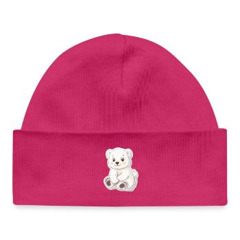 Polar Bear Illustration – Arctic Animal Motif - Baby Organic Beanie - hot pink - Front