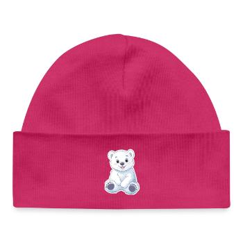 Polar Bear Illustration – Arctic Animal Motif - Baby Organic Beanie - hot pink - Front