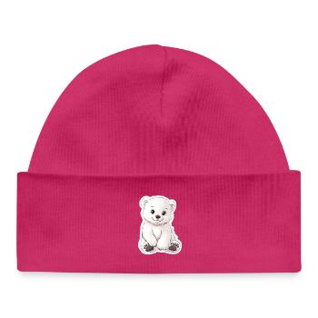 Polar Bear Illustration – Arctic Animal Motif - Baby Organic Beanie - hot pink - Front
