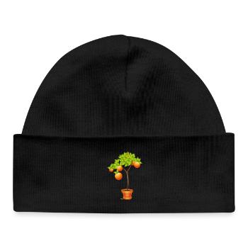 Small orange tree in flower pot - Baby Organic Beanie - black - Front