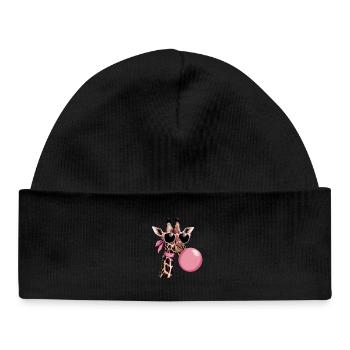 Funny Pink Giraffe with Glasses and Bubble - Baby Organic Beanie - black - Front