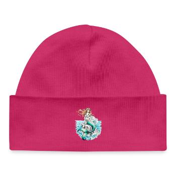 Mermaid Illustration Fantasy Sea Creatures - Baby Organic Beanie - hot pink - Front