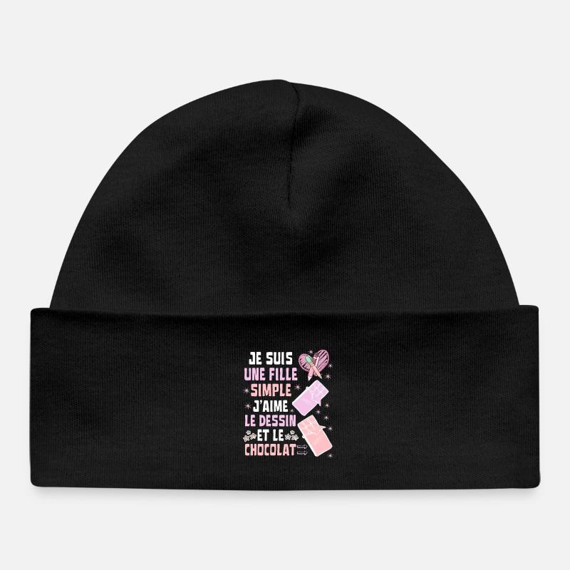 Je Suis Une Fille Simple Dessin et Chocolat - Bonnet bébé bio - noir