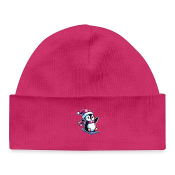 Pinguin Weihnachten Skifahren laufen Pinguine - Baby Organic Mütze - hot Pink - Vorne