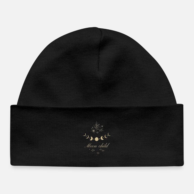 Phases de la lune et étoiles avec texte de l'enfant Lune. - Bonnet bébé bio - noir