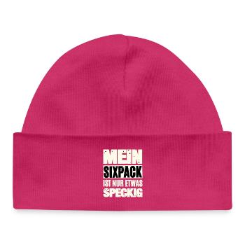 Funny Six-Pack Saying - Baby Organic Beanie - hot pink - Front