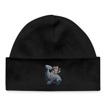 Squelette cow-boy chevauchant lamantin - Bonnet bébé bio - noir - Devant