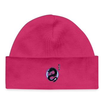 Japanese neon blue - dragon - Baby Organic Beanie - hot pink - Front