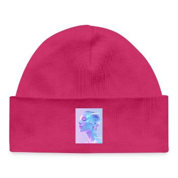 Holographisches Glitch-Porträt - Baby Organic Mütze - hot Pink - Vorne