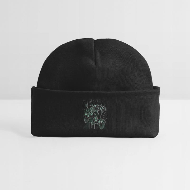 Level Up Retro Controller Graphic 16th Birthday Baby Organic Beanie