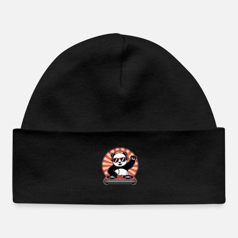 Panda DJ avec casque - Bonnet bébé bio - noir
