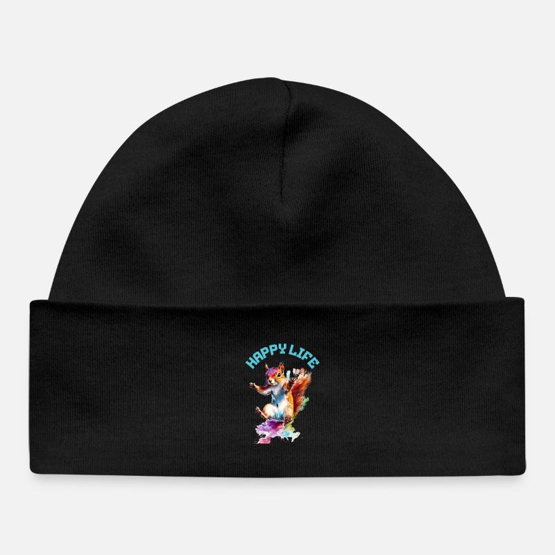 Happy Life Squirrel Design - Bonnet bébé bio - noir