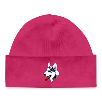 Tête de rauque avec langue rouge - Bonnet bébé bio - hot pink - Devant