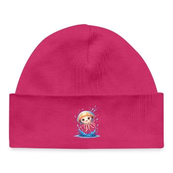 Süße Quallenfreundin im Wasserwirbel - Baby Organic Mütze - hot Pink - Vorne