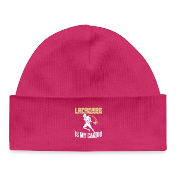 Lacrosse Is My Cardio Funny Athlete Sports Humor - Baby Organic Beanie - hot pink - Front