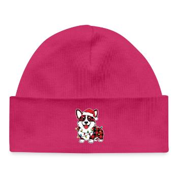 Chien Corgi Noël Plaid Rouge À Carreaux - Bonnet bébé bio - hot pink - Devant