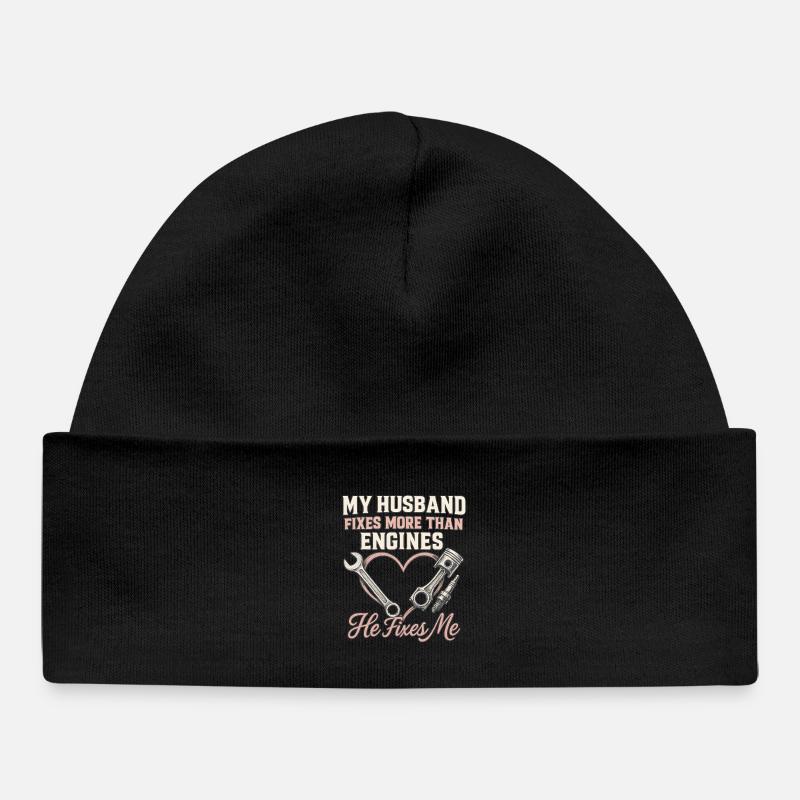 Mon mari répare plus que le cœur du moteur - Bonnet bébé bio - noir