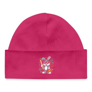 Apprentissage de l’école des lapins avec des lunettes - Bonnet bébé bio - hot pink - Devant