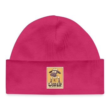 Des moutons en salopette, ça pourrait être pire - Bonnet bébé bio - hot pink - Devant