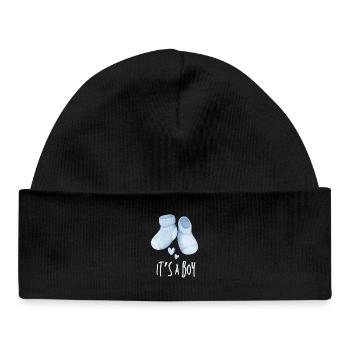 Blue Baby Booties It's a Boy - Baby Organic Beanie - black - Front