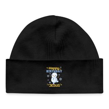 Happy Birthday Jesus Snowman – Cute - Baby Organic Beanie - black - Front