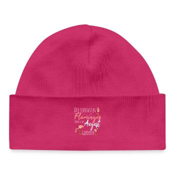 Anniversaire d’août : Flamant rose disant drôle - Bonnet bébé bio - hot pink - Devant