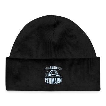 Fehmarn Souvenier HALLO FEHMARN Ostsee Lustig - Baby Organic Mütze - Schwarz - Vorne