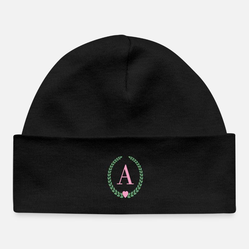 Letter A monogram - Baby Organic Beanie - black