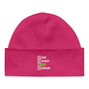 Eat Sleep Fly Repeat Funny Pilot Travel Aviation L - Baby Organic Beanie - hot pink - Front