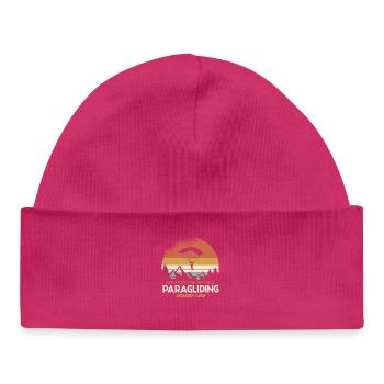 Motif du parapente au coucher du soleil - Bonnet bébé bio - hot pink - Devant