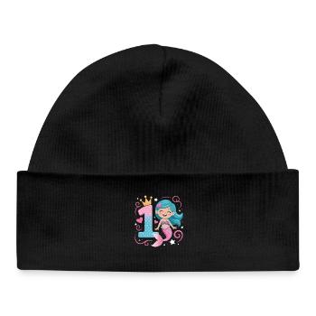 Mermaid 1st Birthday 1 Year - Baby Organic Beanie - black - Front