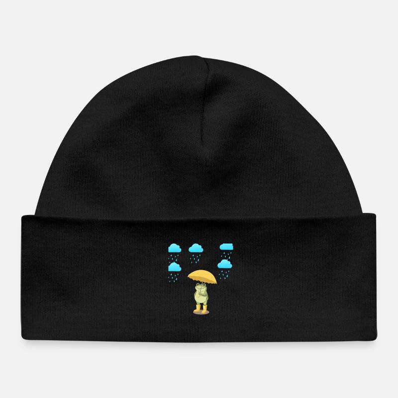 Frosch mit Regenschirm im Regen - Baby Organic Mütze - Schwarz