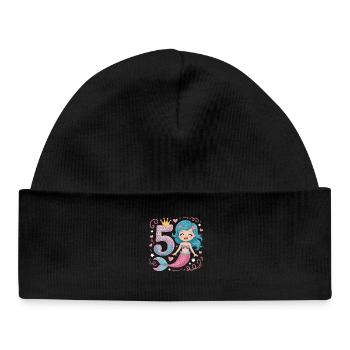 5e anniversaire de la Sirène 5 ans - Bonnet bébé bio - noir - Devant