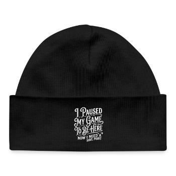 J’ai mis ma partie en pause – Point de sauvegarde - Bonnet bébé bio - noir - Devant