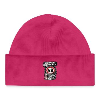 Treat Gently Traffic Sign 48 Birthday - Baby Organic Beanie - hot pink - Front