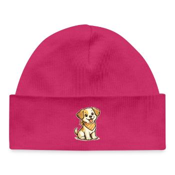 Cuddly Dog with Orange Bandana - Baby Organic Beanie - hot pink - Front