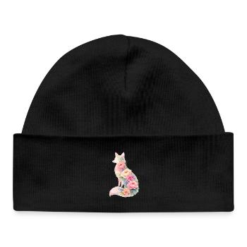 Fuchs Pastell Blumen Silhouette - Baby Organic Mütze - Schwarz - Vorne