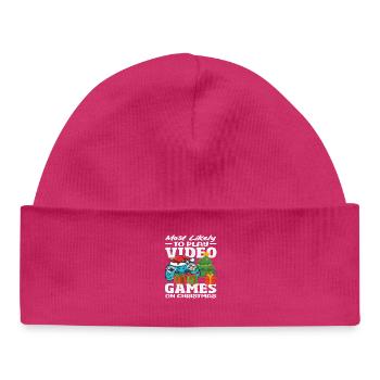 Probably playing video games Christmas - Baby Organic Beanie - hot pink - Front