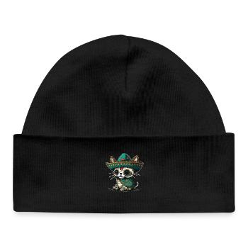Cat Mexican Sugar Skull Sombrero - Baby Organic Beanie - black - Front