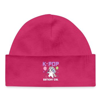 K Pop Birthday Girl - Baby Organic Beanie - hot pink - Front